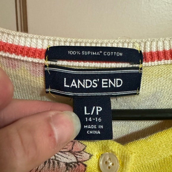Lands End Cardigan Sweater Women Size L/P Yellow Floral Long Button Up Casual - Picture 4 of 7